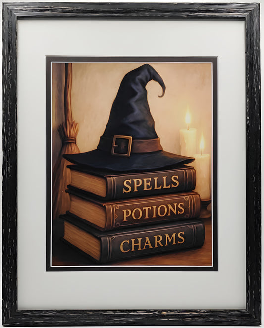 Witch Hat & Books (Framed)